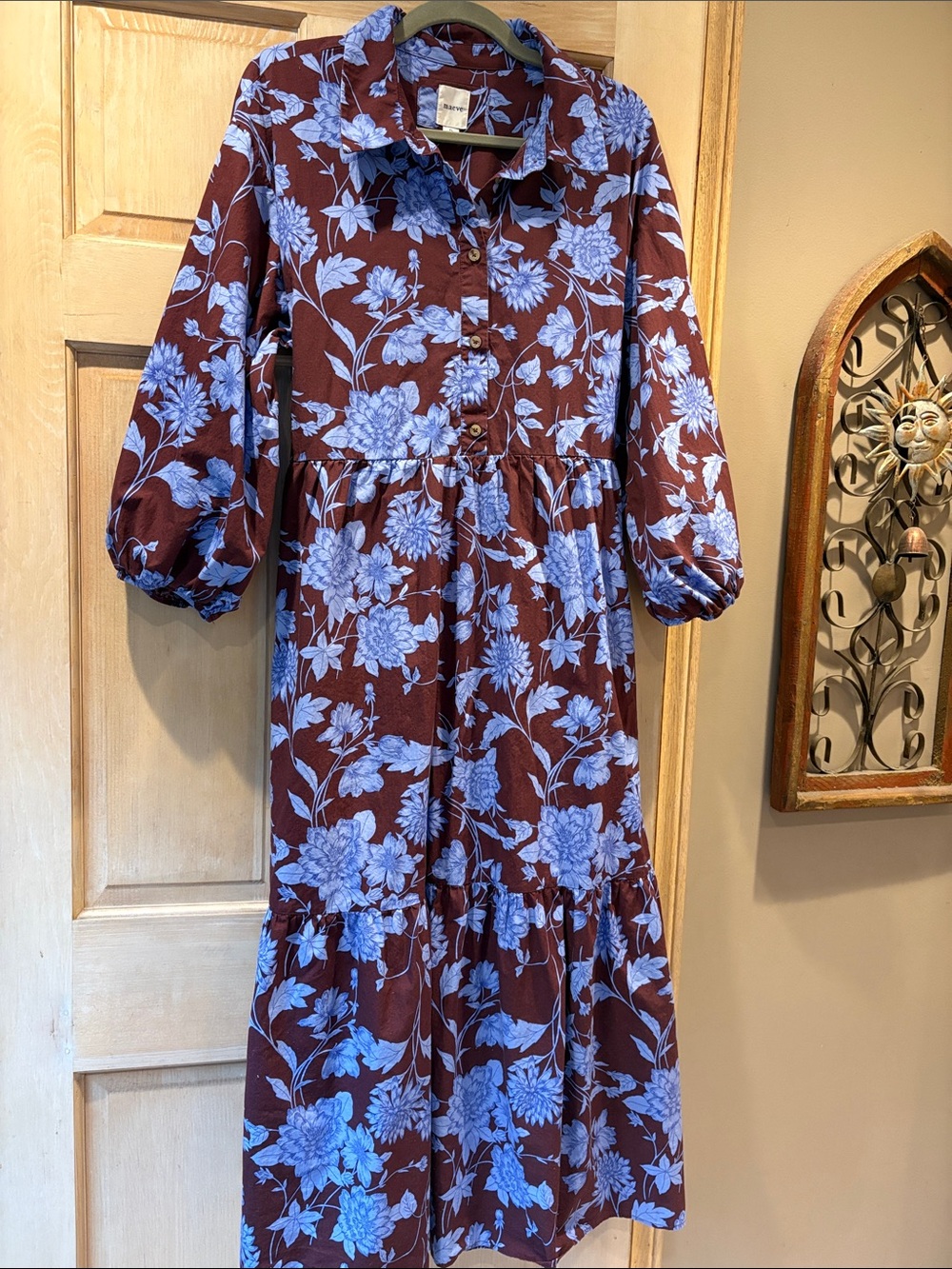 Anthropologie Maeve Burgundy Dress with Light Blue Floral Print XL